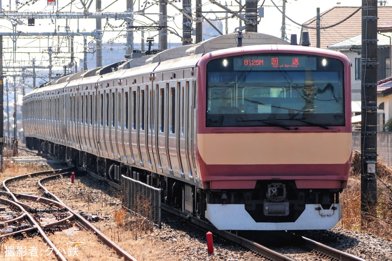 【JR東】E531系K451編成(赤電)+K466編成が郡山総合車両センター入場回送の拡大写真