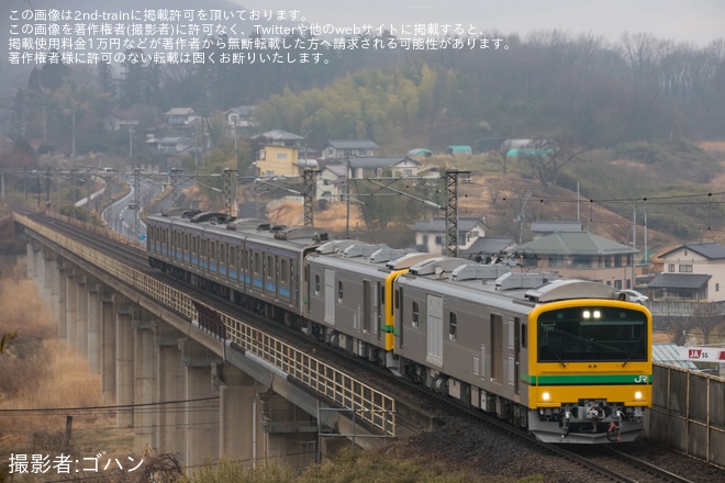 【JR東】205系センM18編成郡山総合車両センターへ配給輸送（1枚目）