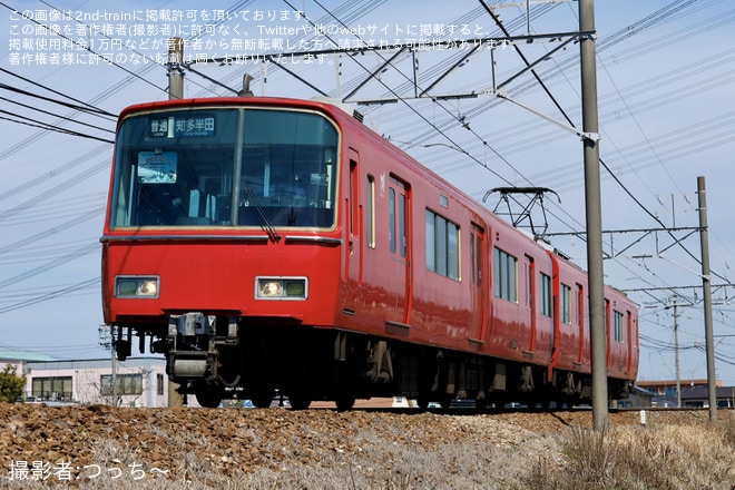 【名鉄】「加木屋中ノ池駅完成記念PRイラスト系統板」を取り付けて運行開始（1枚目）