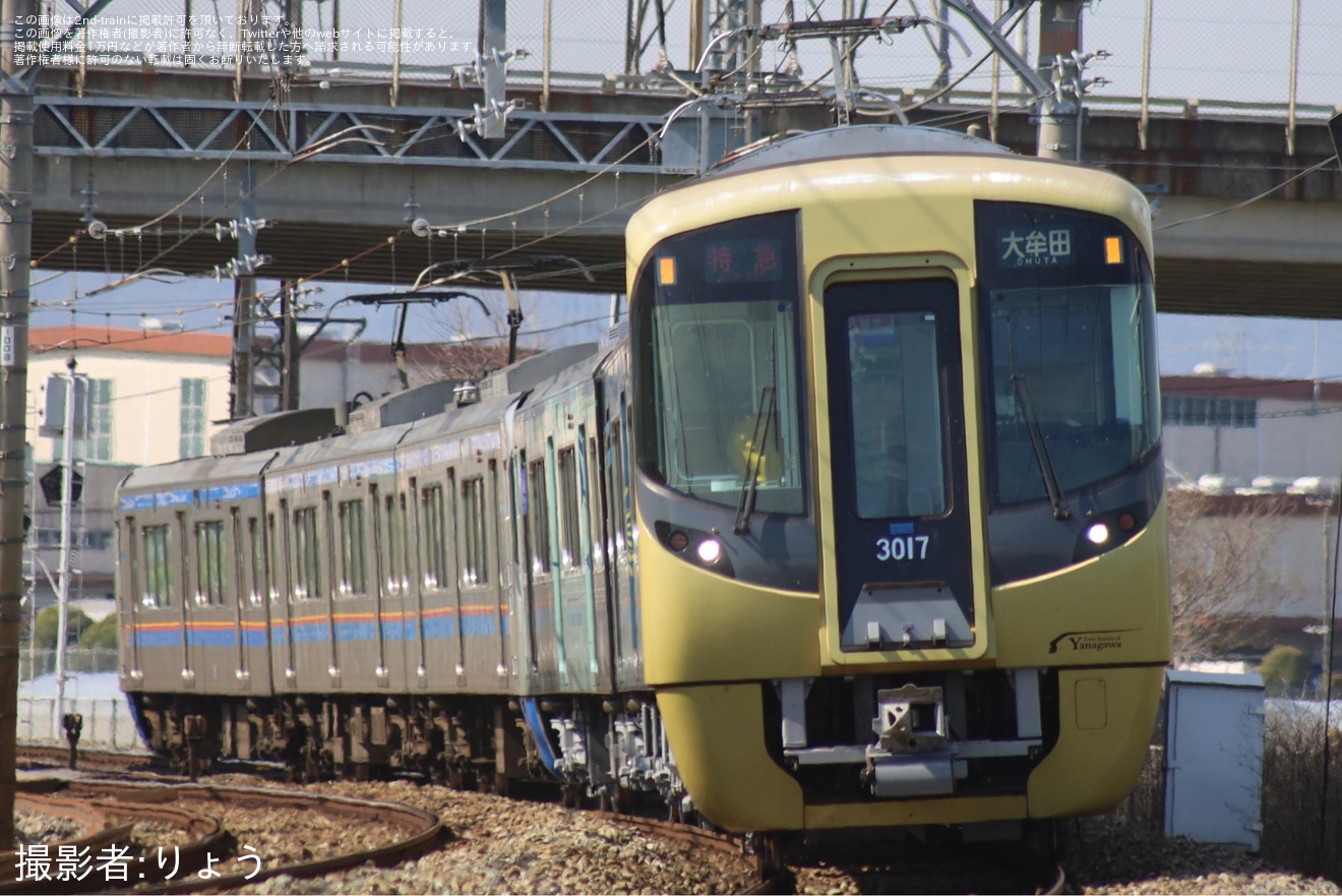 【西鉄】3000形3017F(水都 1〜3号車)+3015Fが定期列車に充当の拡大写真