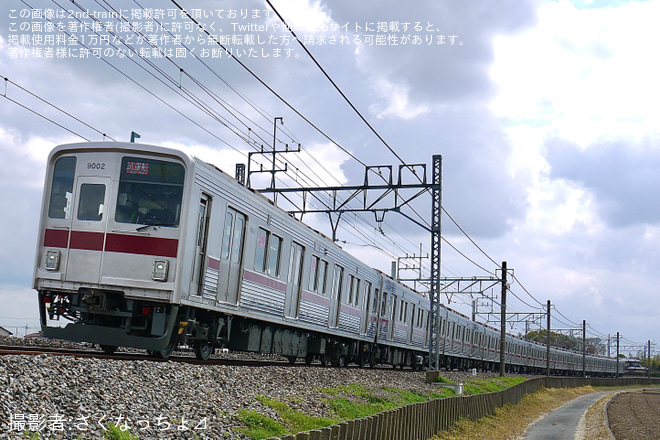 【東武】9000系9102F 南栗橋工場出場試運転を不明で撮影した写真