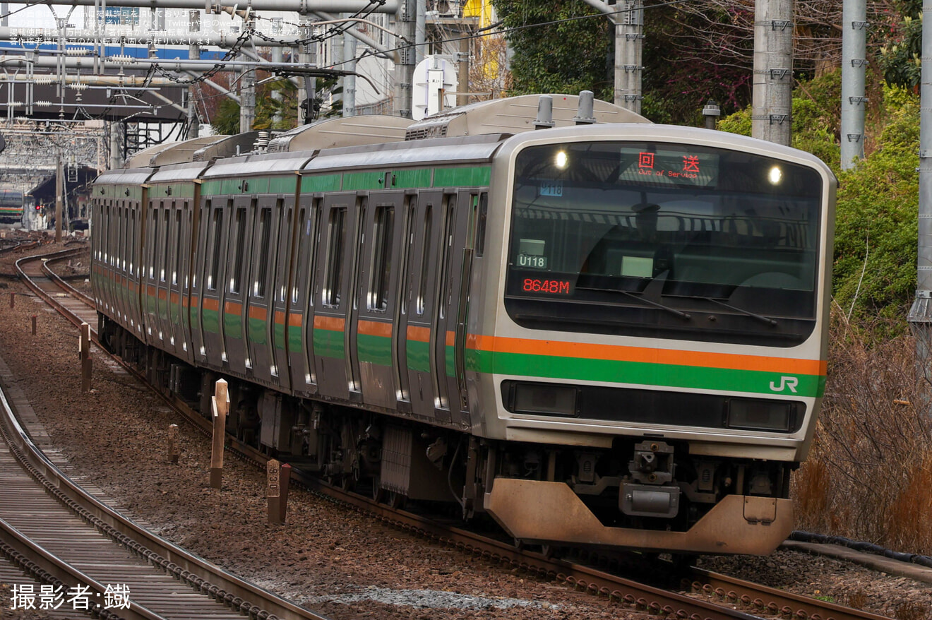 【JR東】E231系ヤマU118編成 東京総合車両センターへ入場の拡大写真