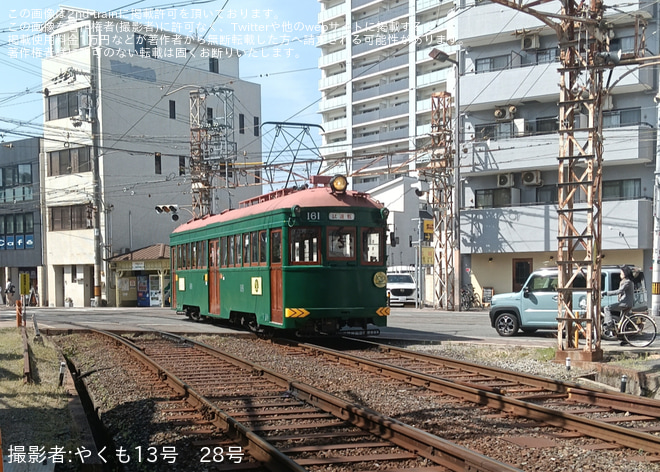 【阪堺】モ161・モ162が就役100周年記念イベントに合わせて試運転（3枚目）