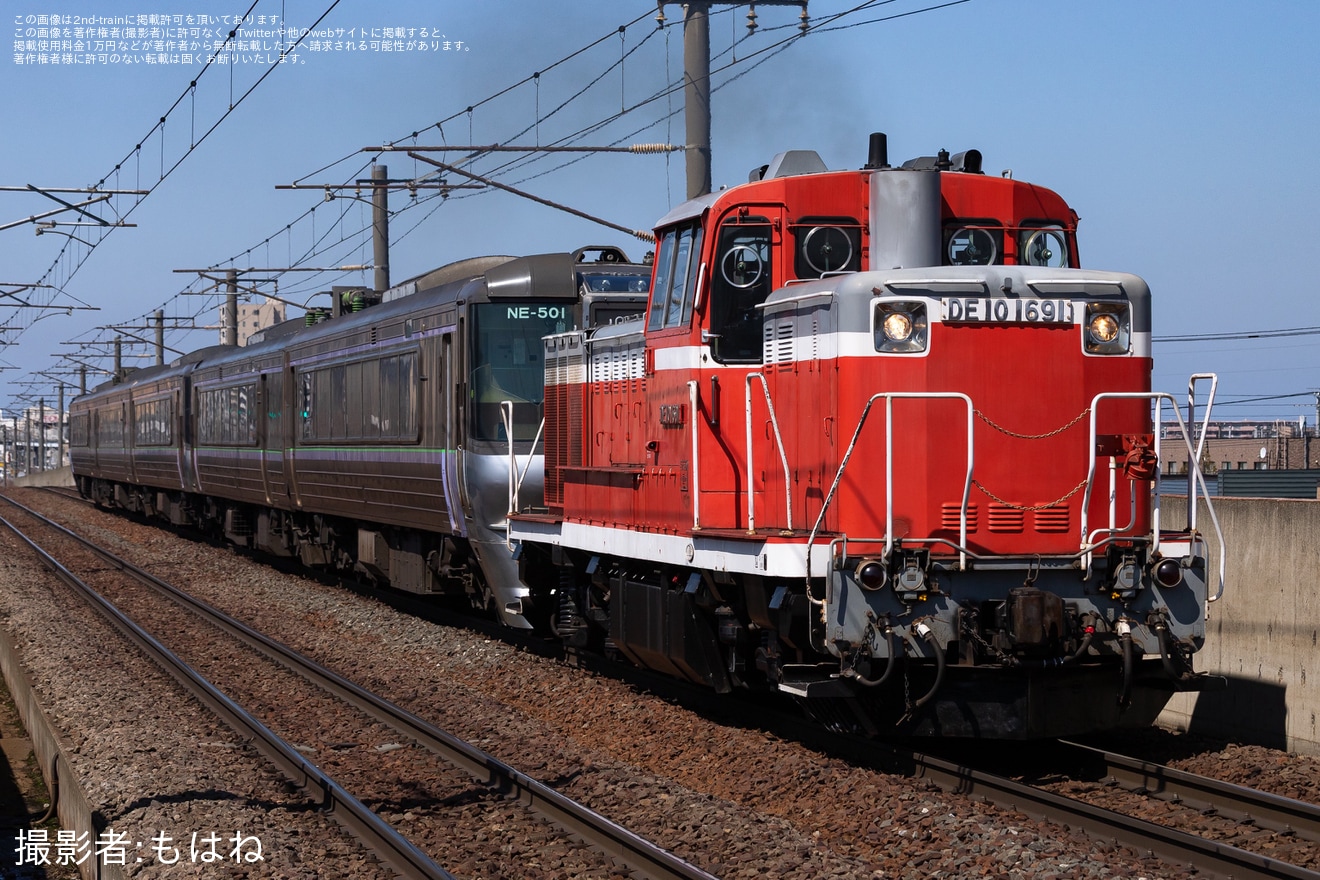 【JR北】785系NE-501編成苗穂工場入場回送の拡大写真