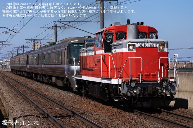 【JR北】785系NE-501編成苗穂工場入場回送を不明で撮影した写真