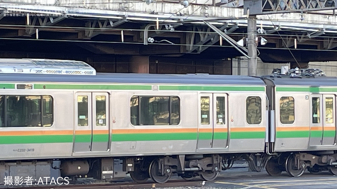 【JR東】架線断線当該のE233系U619編成大宮総合車両センター内で構内試運転を実施の拡大写真