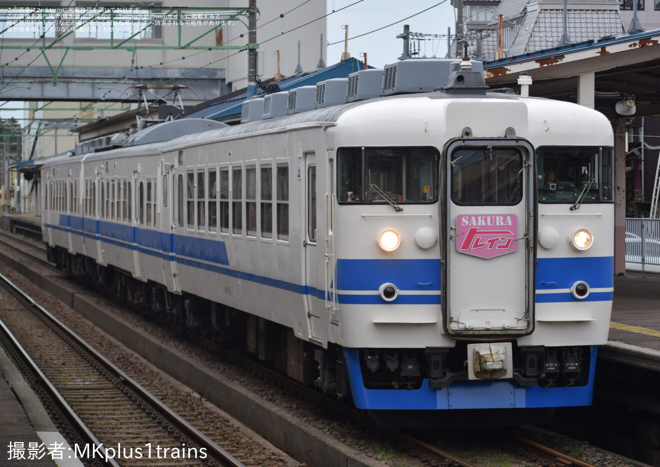 【トキ鉄】413・455系電車「TOKIトレイン」が運行再開・高田城址公園観桜会に合わせヘッドマークを掲出して運行の拡大写真