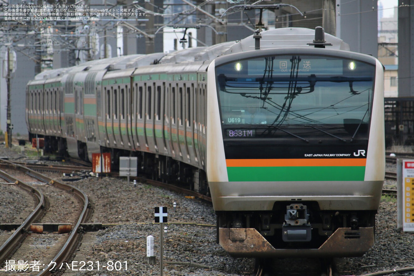 【JR東】E233系ヤマU619編成大宮総合車両センター出場回送の拡大写真