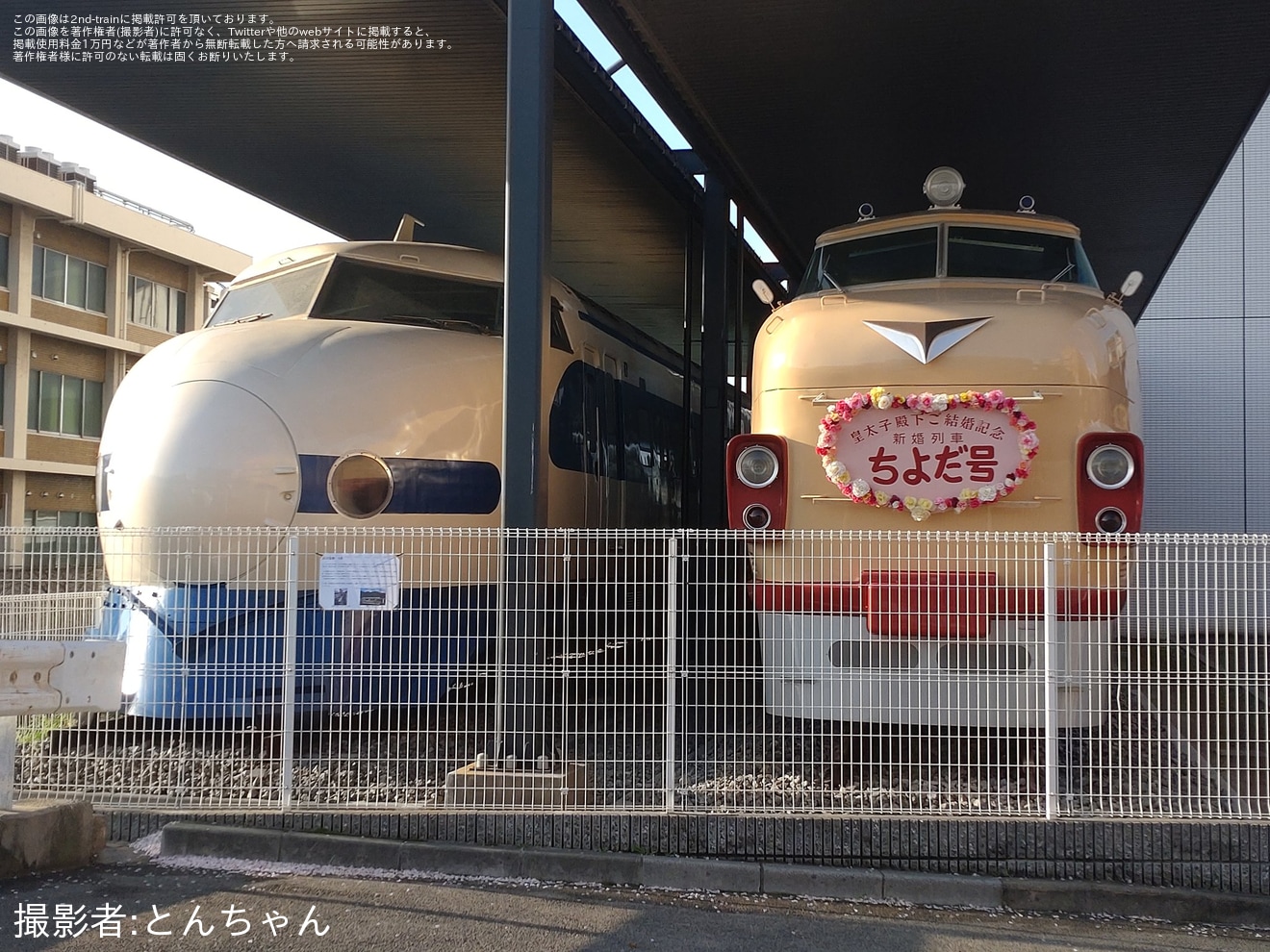 【川車】クハ26001と0系21-7008に、上皇ご夫妻のご成婚日にあわせた特別な装飾が実施の拡大写真