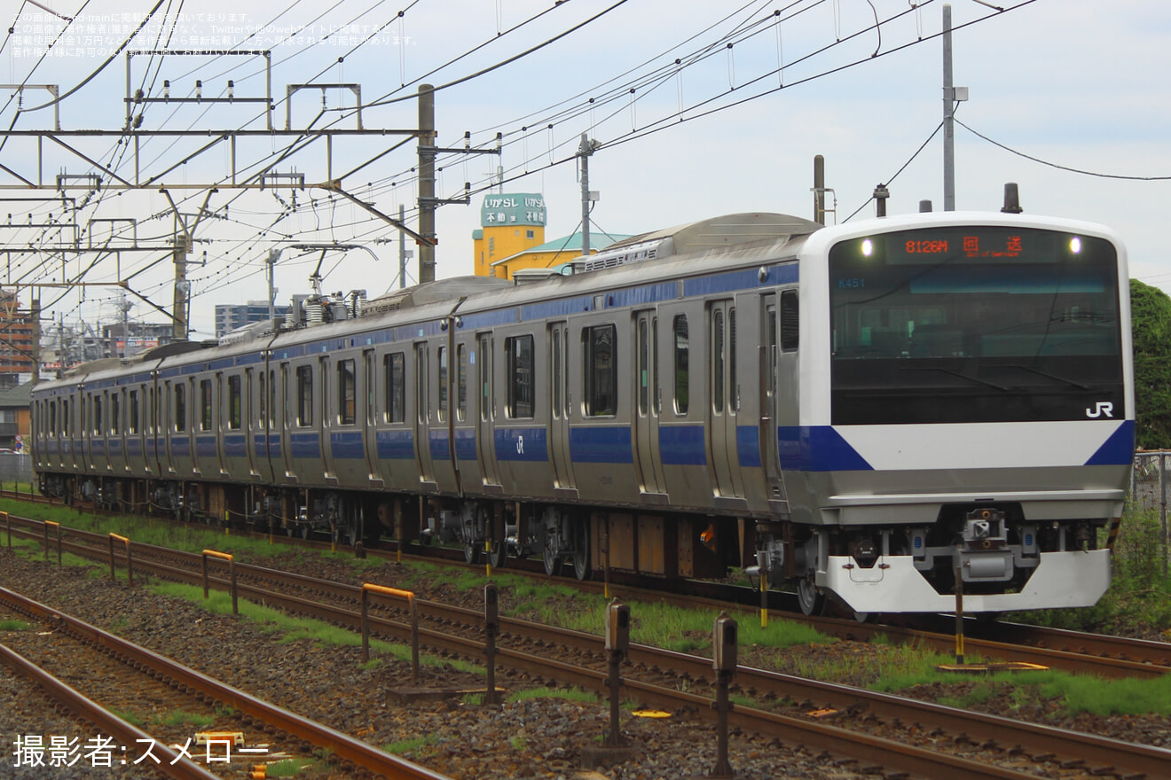 【JR東】赤電塗装だったE531系K451編成が通常塗装となり郡山総合車両センター出場の拡大写真