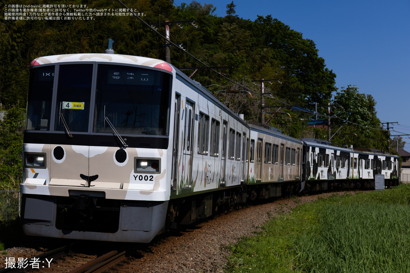 【横高】「うしでんしゃ」+「ひつじでんしゃ」4両編成運転の拡大写真