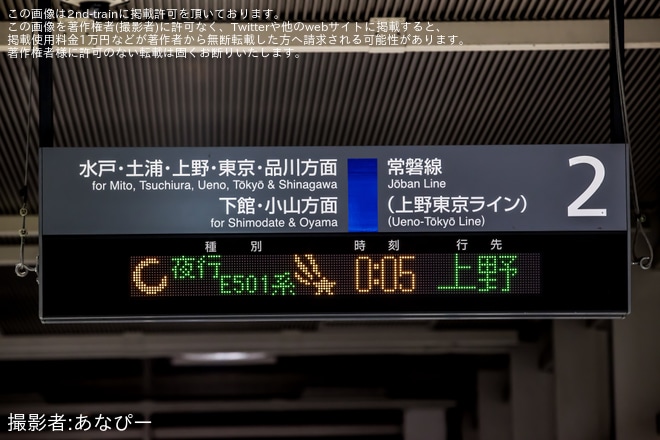 【JR東】「夜行E501系 上野凱旋運行」乗車ツアーが催行を不明で撮影した写真