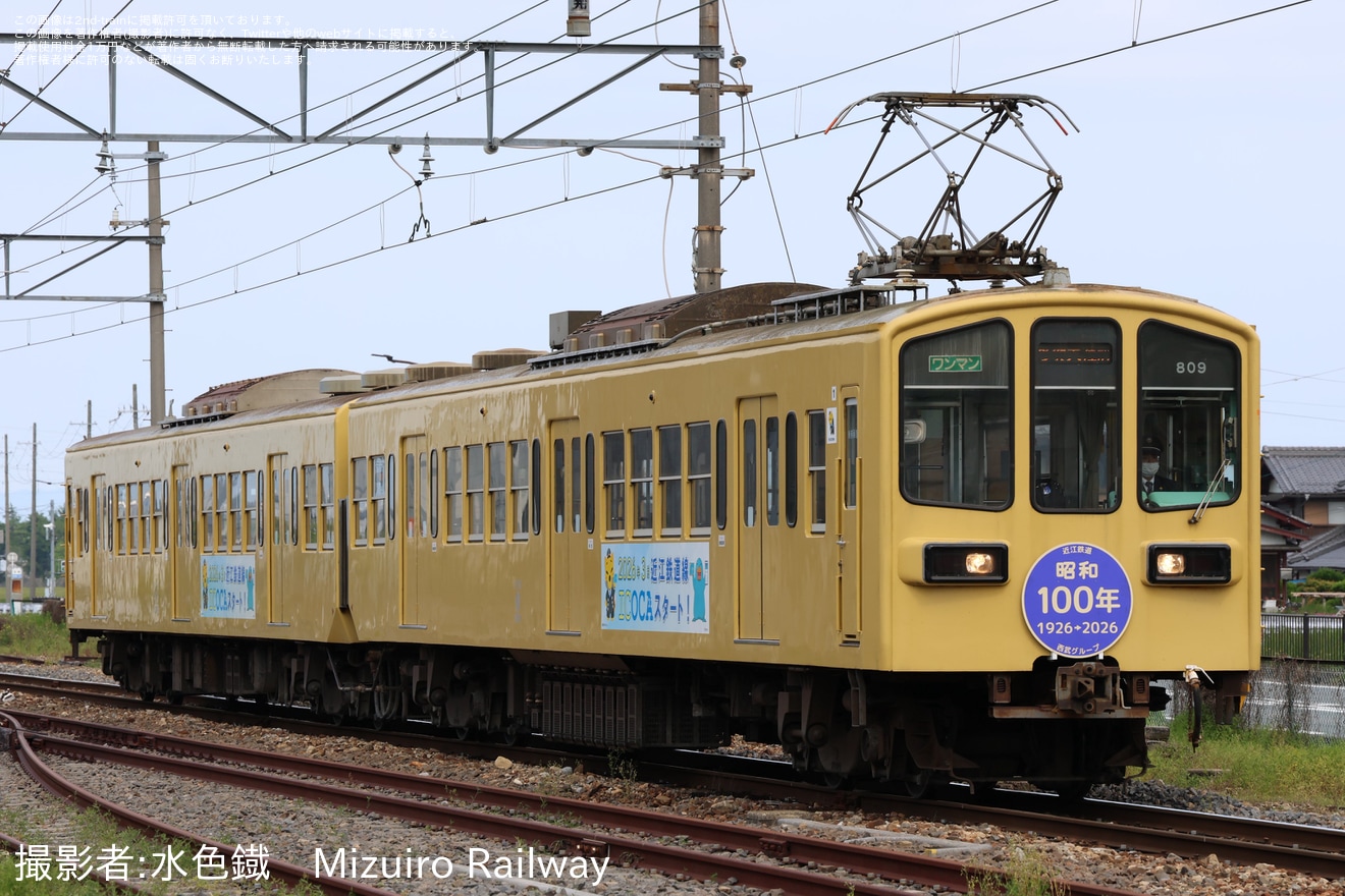 【近江】800形809Fに「昭和100年」ヘッドマーク掲出の拡大写真