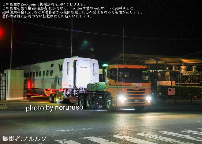【台湾高鐵】台湾高速鉄道向けN700STの5・6号車が日本車輌製造を出場し陸送を不明で撮影した写真