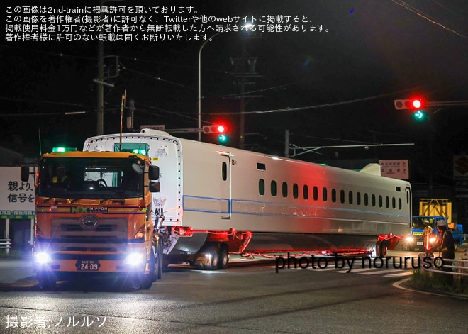 【台湾高鐵】台湾高速鉄道向けN700STの5・6号車が日本車輌製造を出場し陸送を不明で撮影した写真