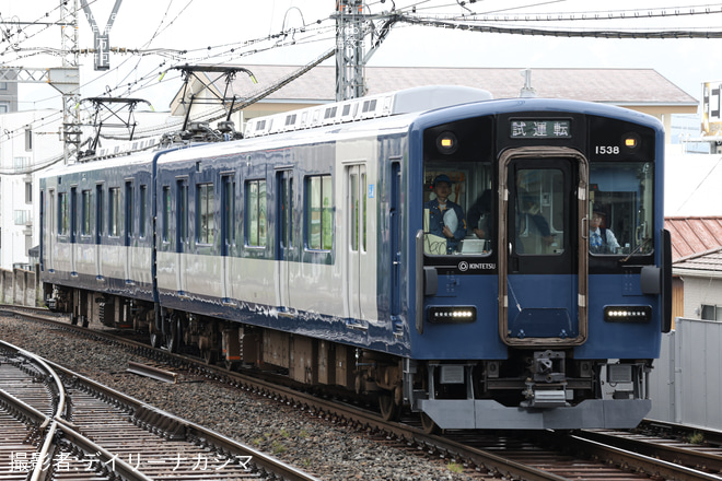 【近鉄】1440系VW38(青色塗装)がA更新工事を終えて高安出場試運転を大和八木駅で撮影した写真