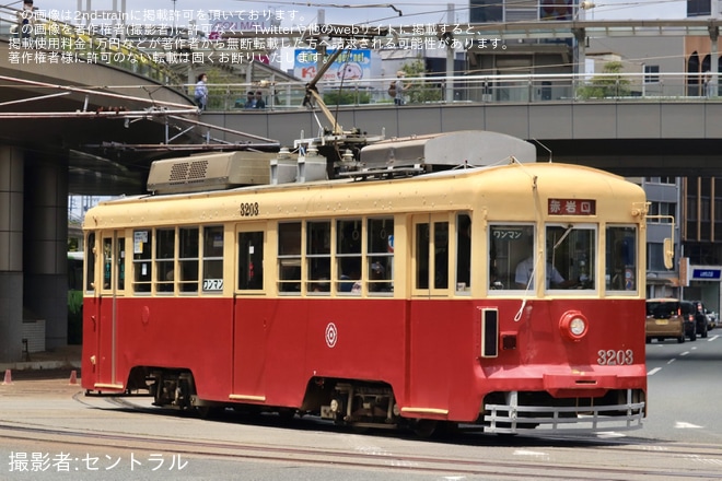 【豊鉄】モ3203号「復刻デザインラッピング第2弾」がヘッドマークなしで運行を不明で撮影した写真