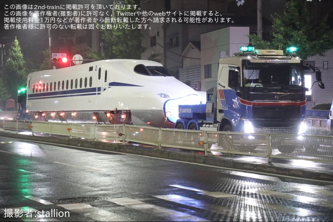 【JR海】N700S系J58編成が日立製作所笠戸事業所を出場し陸送を不明で撮影した写真