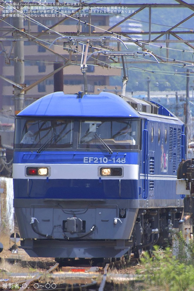【JR貨】EF210-148が新塗装化され、広島車両所構内試運転を不明で撮影した写真