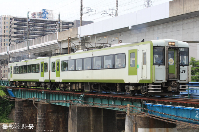 【JR東】キハ111-1+キハ112-1が団体臨時列車「磐越東線スイーツごっつぉさん号」に充当（1枚目）