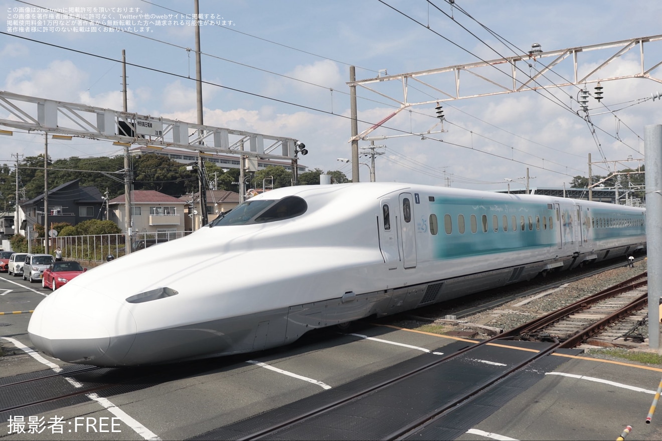 【JR海】N700A G47編成「Sparkling Dreams Shinkansen」が浜松工場で構内試運転の拡大写真