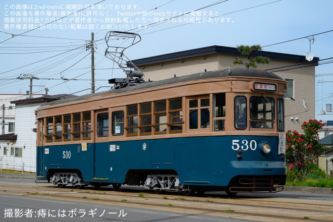 【函館市】500形530号車が検査出場試運転を不明で撮影した写真