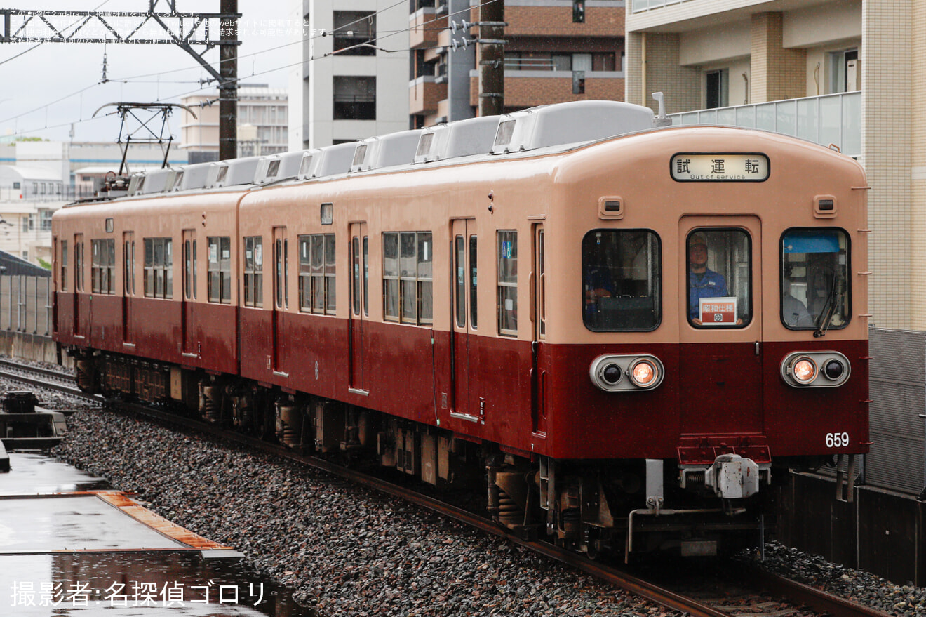 【西鉄】600形608Fがツートン復刻塗装となり多々良工場出場試運転の拡大写真