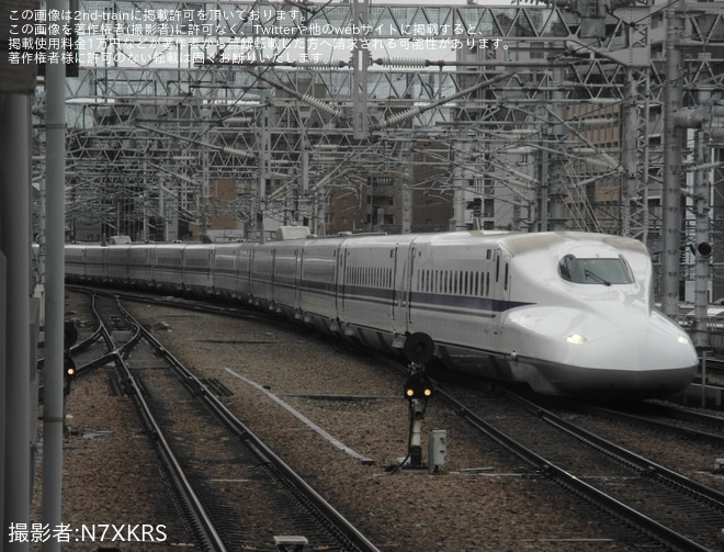 【JR西】N700A F8編成が博多総合車両所を出場し試運転を不明で撮影した写真