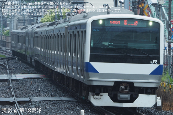 【JR東】E531系K414編成が東大宮センターから返却回送を北千住駅で撮影した写真