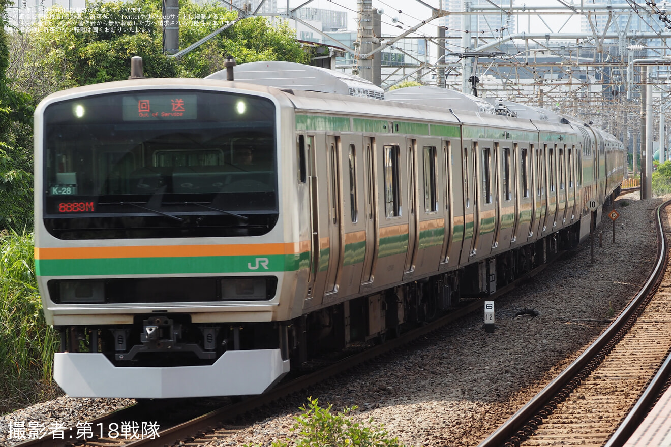 【JR東】E231系コツK-28編成東京総合車両センター出場回送(202606)の拡大写真