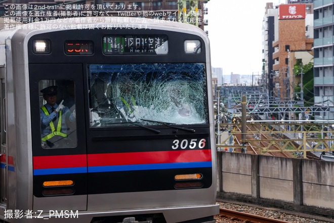 【京成】3050形3056編成が神奈川新町へ入庫を不明で撮影した写真