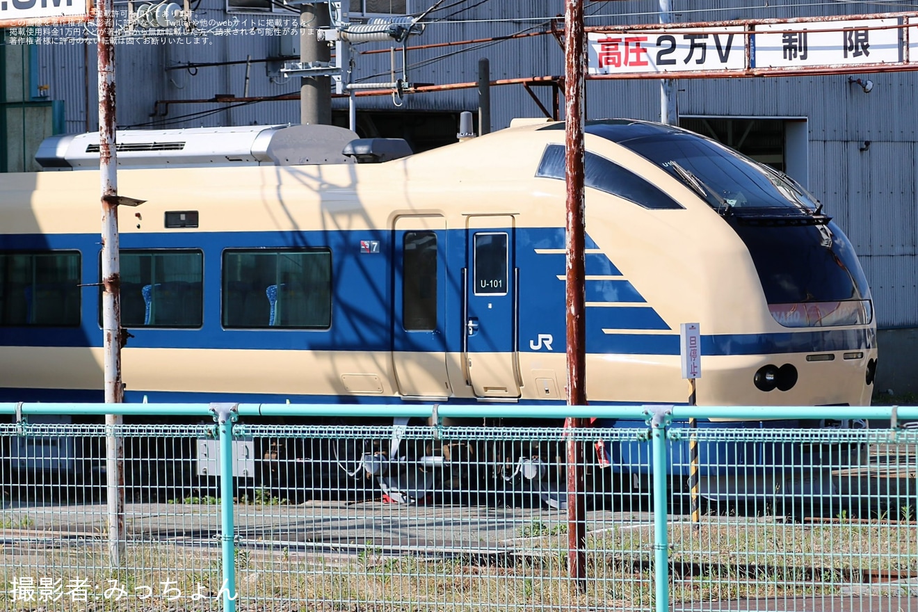 【JR東】E653系U101編成のクハE653-1001が583系風塗装で外への拡大写真