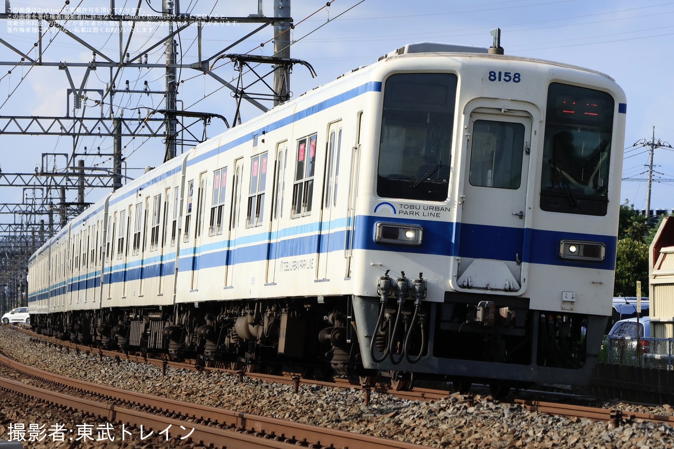 【東武】8000型8158Fが南栗橋での車輪転削を終えて返却回送の拡大写真