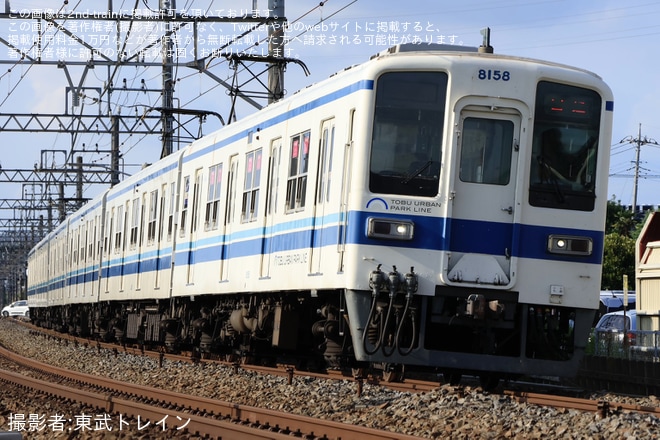 【東武】8000型8158Fが南栗橋での車輪転削を終えて返却回送を不明で撮影した写真