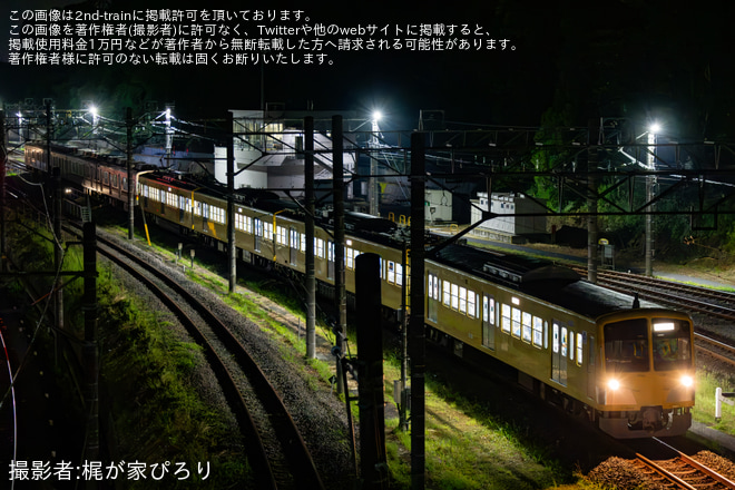 【西武】元東急9000系9014Fが新101系牽引で武蔵丘へ回送を不明で撮影した写真