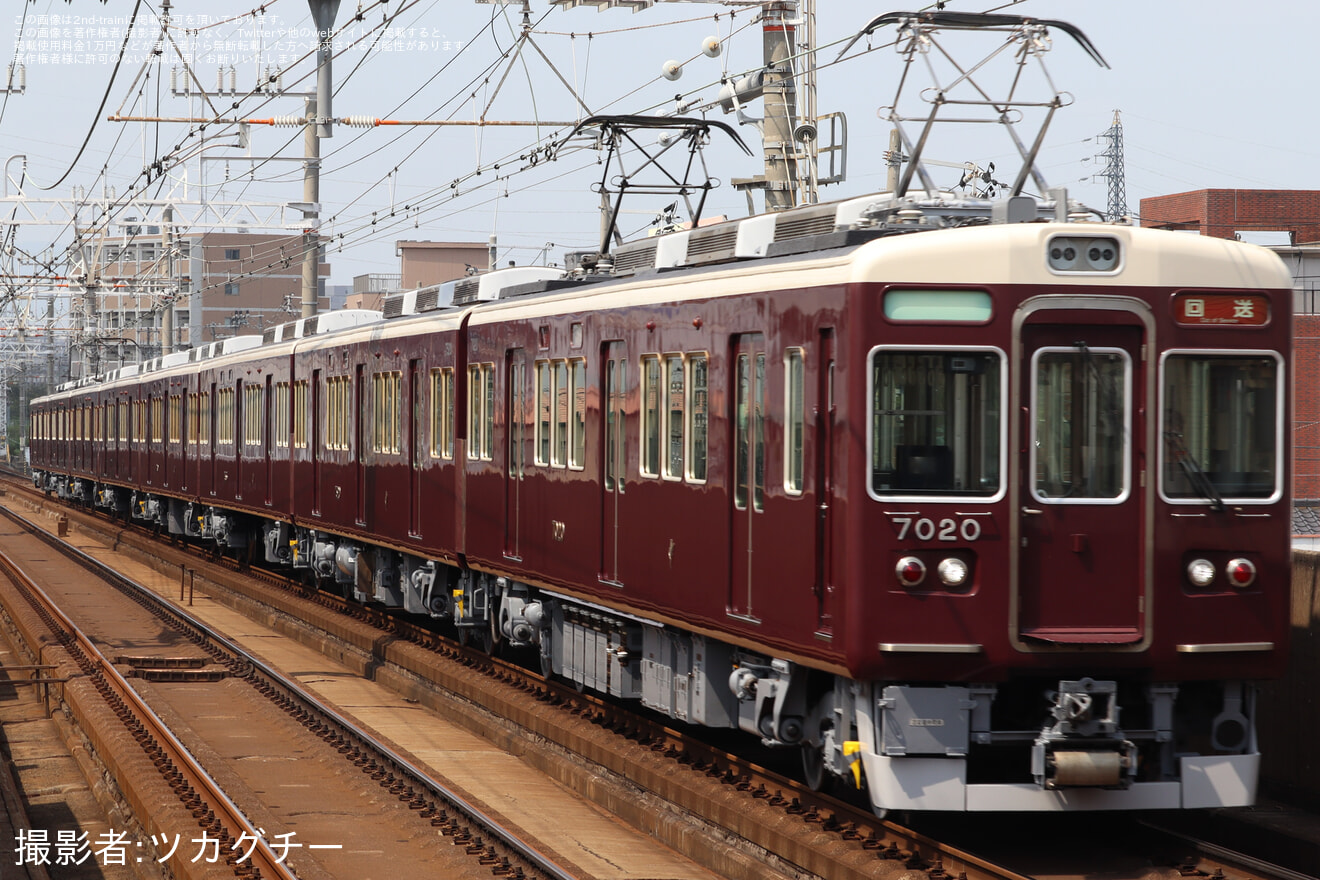 【阪急】7000系7020Fが正雀工場から西宮車庫へ返却回送の拡大写真