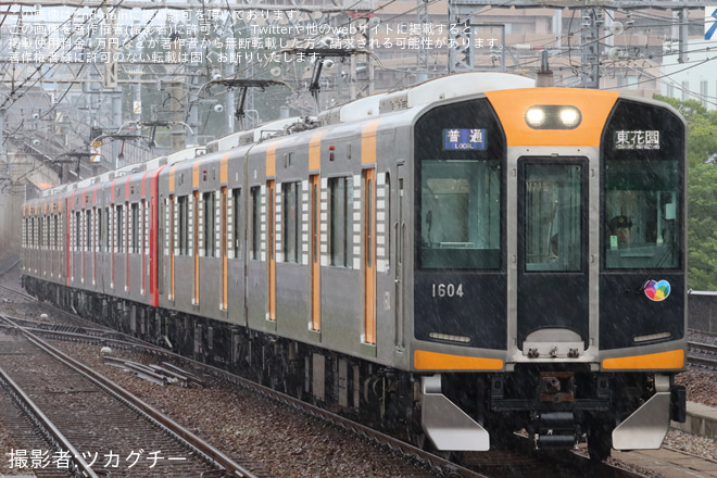 【阪神】1000系2両編成3本による「ブツ6」が阪神なんば線で運用を大物駅で撮影した写真