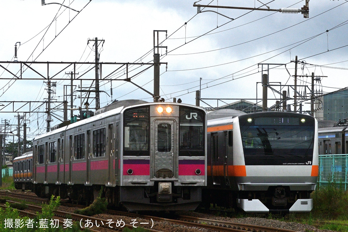 【JR東】E233系青661編成が秋田総合車両ベースで構内試運転の拡大写真
