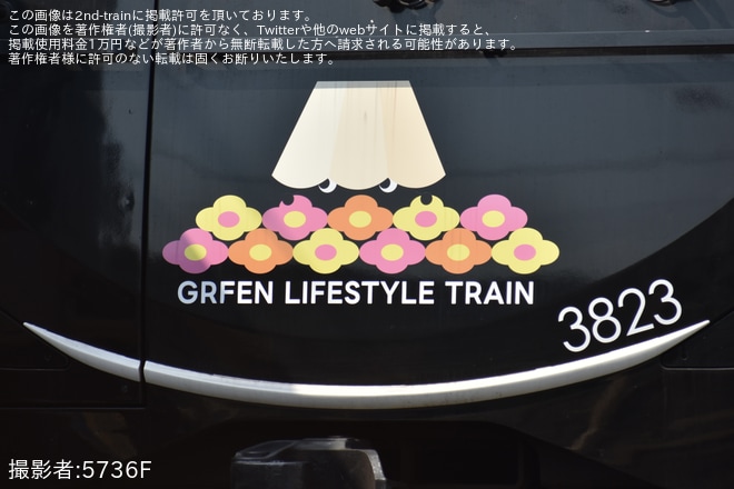 【東急】3020系3123Fが「GREEN LIFESTYLE TRAIN」にを元住吉検車区付近で撮影した写真
