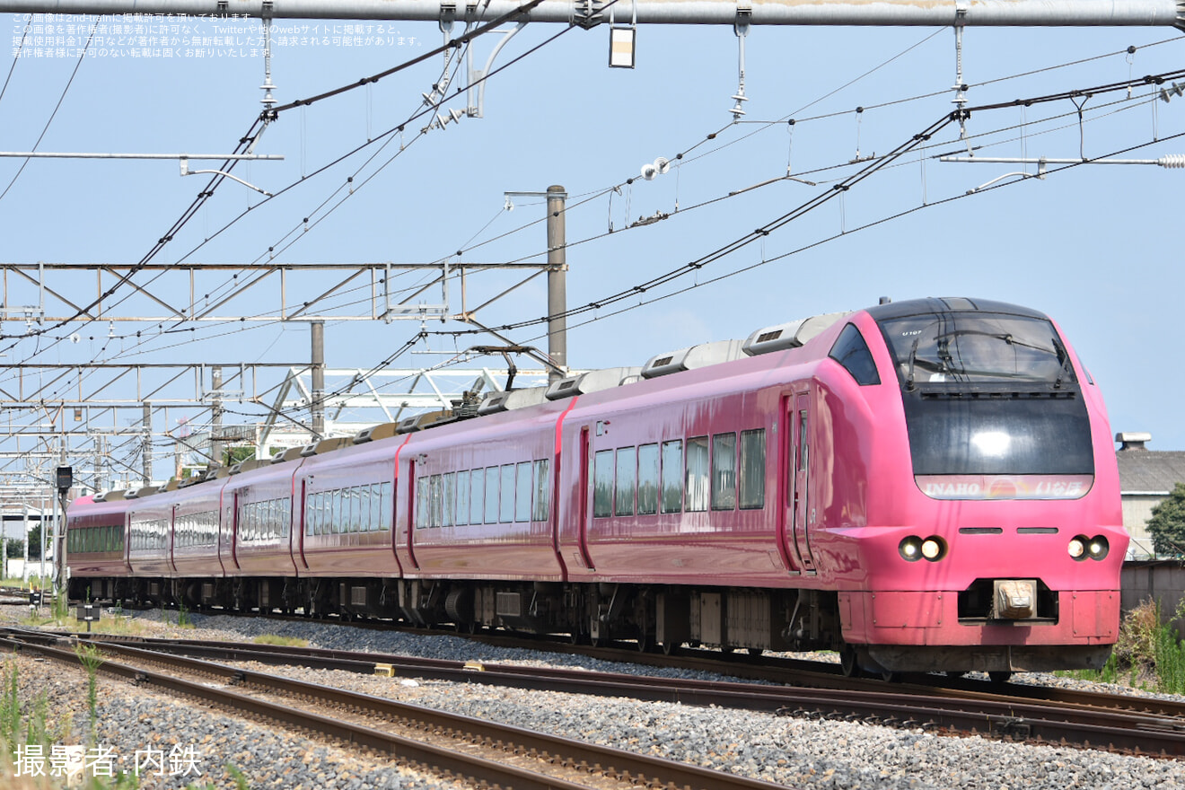 【JR東】E653系U107編成「ハマナス色」を使用した長岡まつり大花火大会団体臨時列車が運転の拡大写真