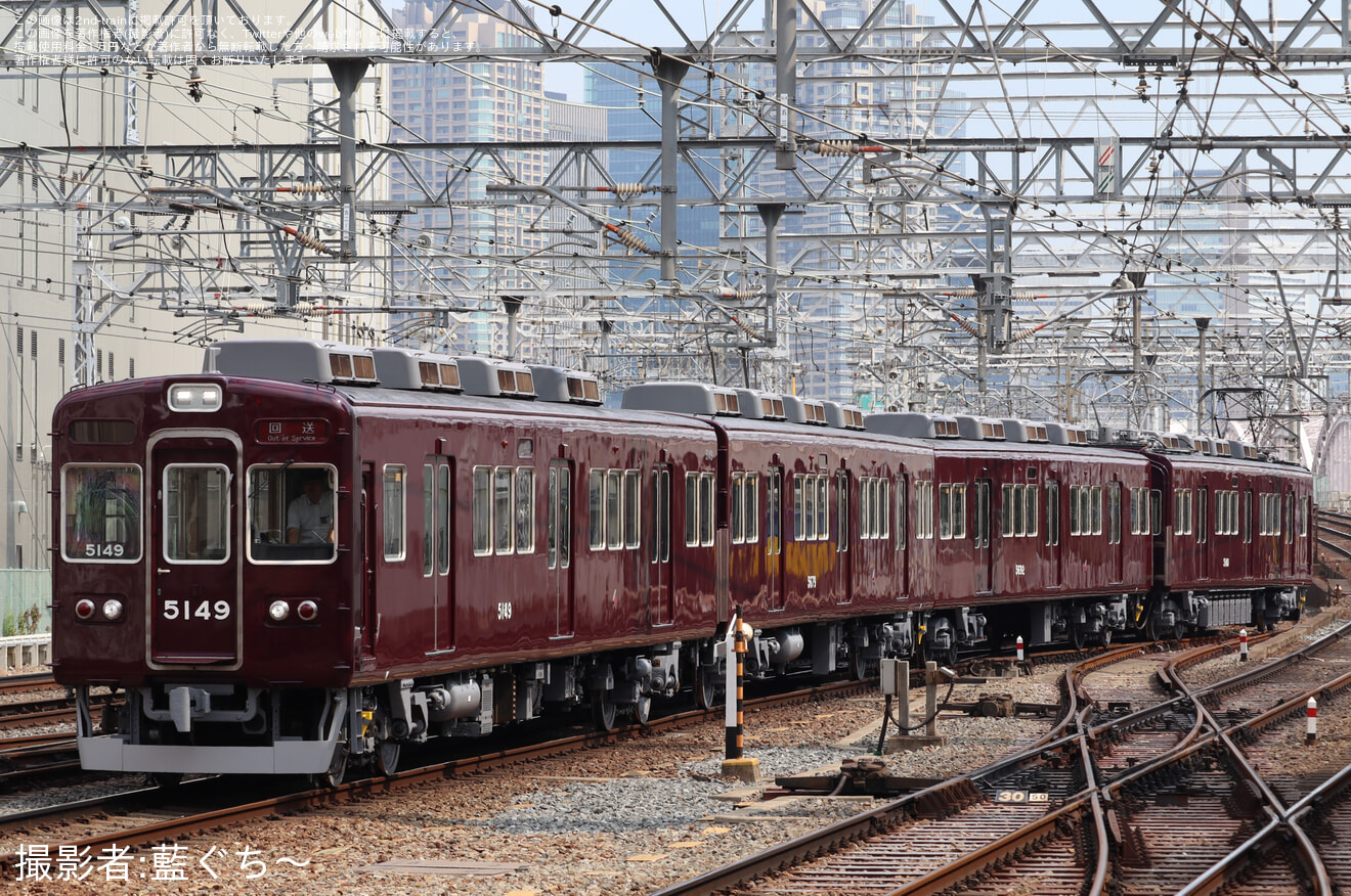【能勢電】能勢電鉄5100系5148Fが正雀工場を出場し回送の拡大写真