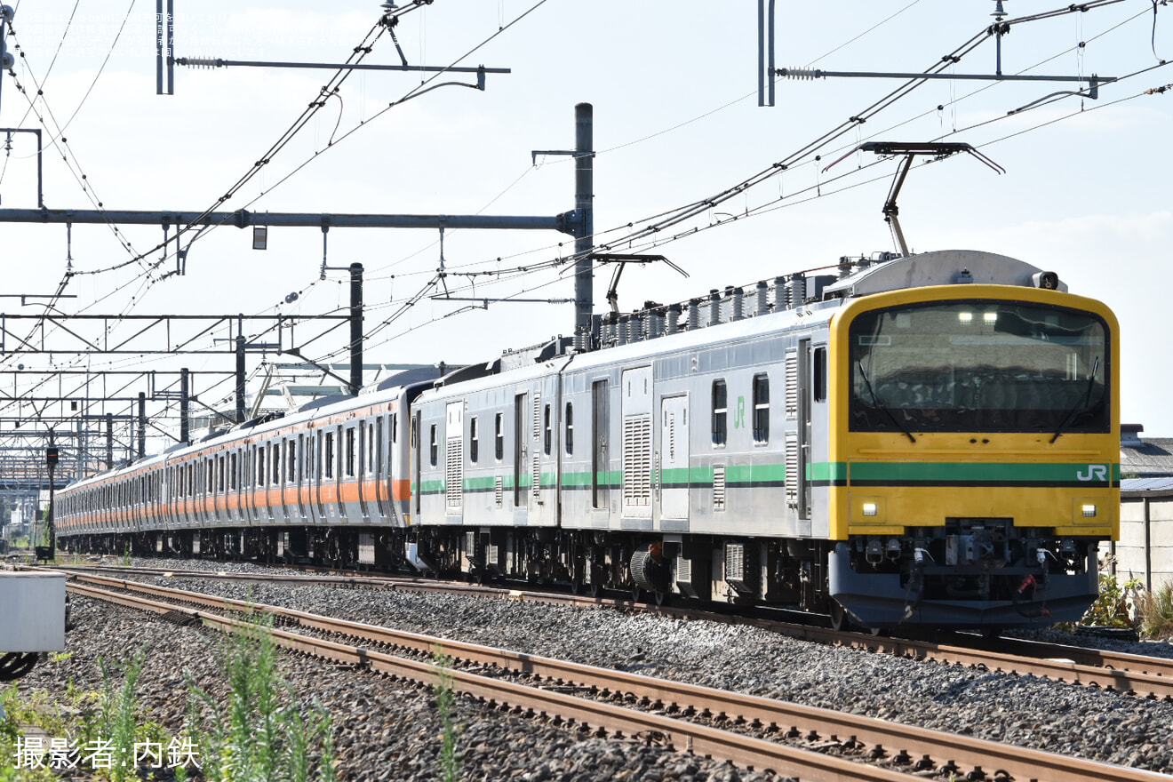 【JR東】E233系青661編成＋P524編成が秋田総合車両センターを出場の拡大写真