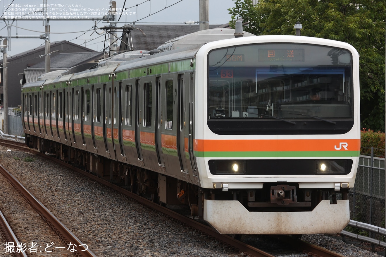 【JR東】209系3500番台ハエ53編成が大宮総合車両ベースへ入場回送の拡大写真