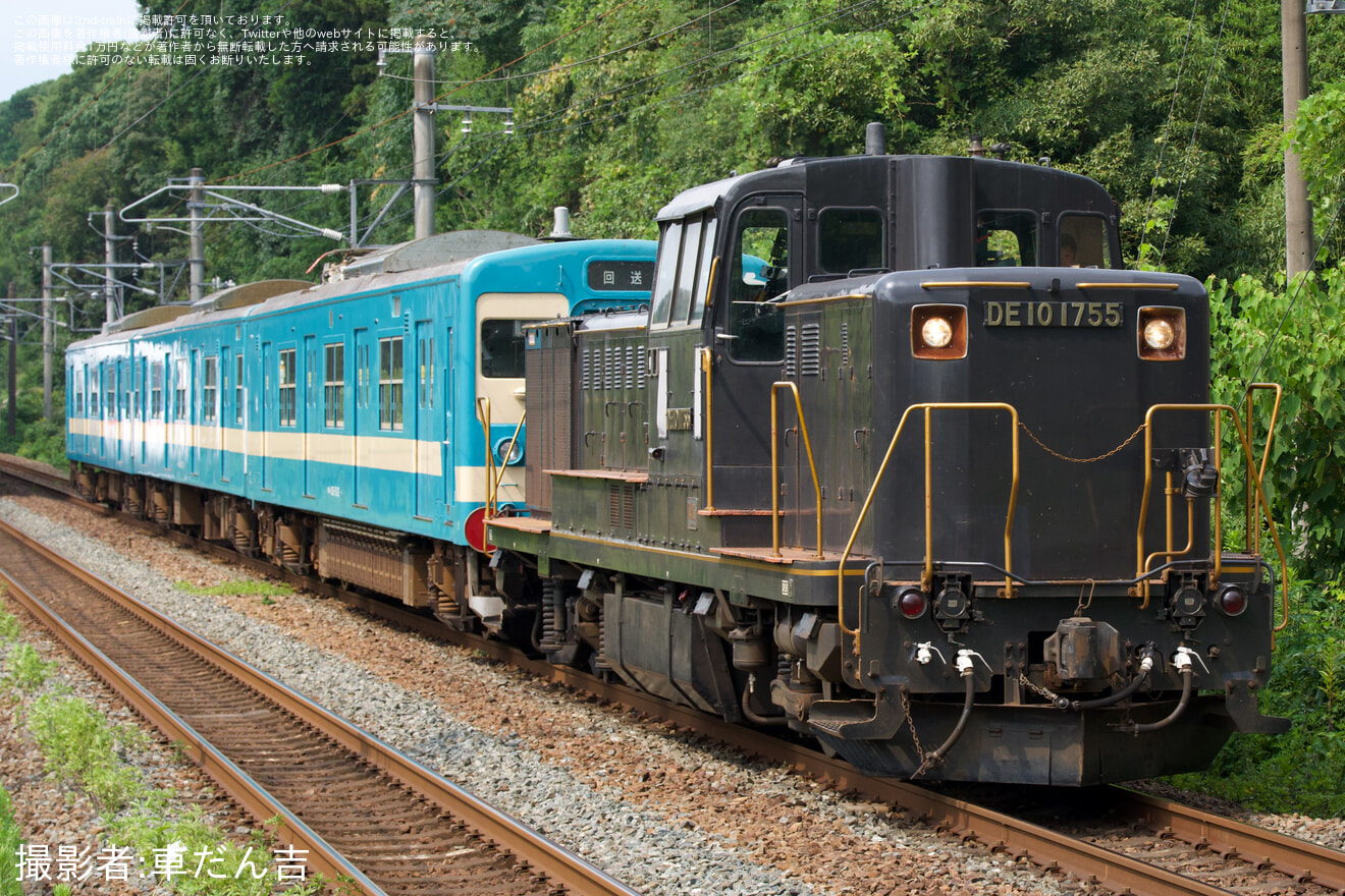 【JR九】103系E12編成(国鉄復刻色)  南福岡車両区竹下車両派出 車輪削正返却回送の拡大写真
