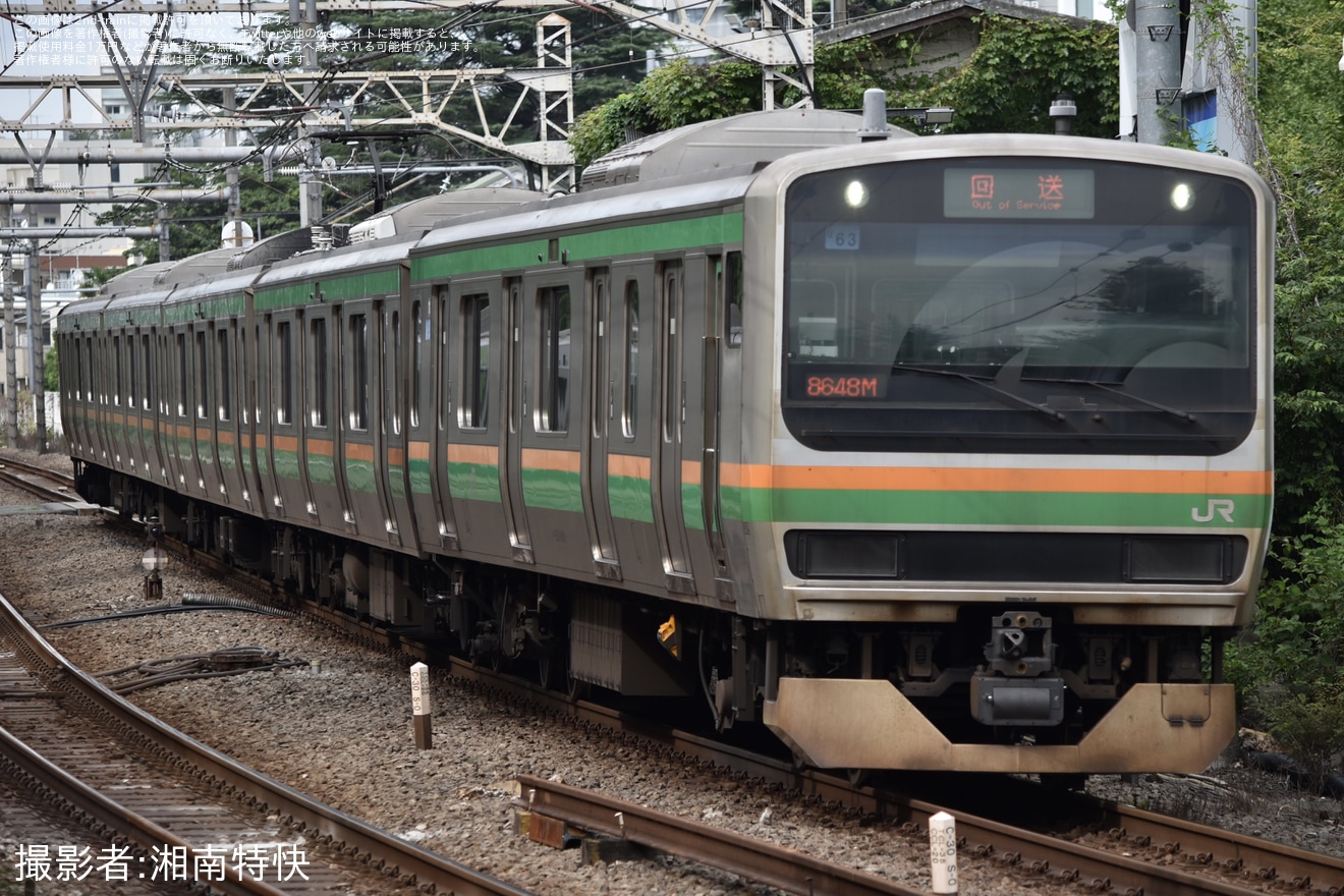 【JR東】E231系ヤマU63編成 東京総合車両ベース入場回送の拡大写真