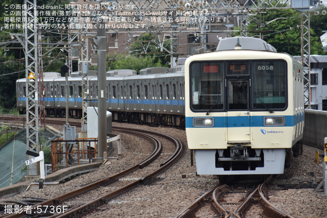 【小田急】8000形8058×4と3000形3262×6による10両編成が組成中を町田駅で撮影した写真