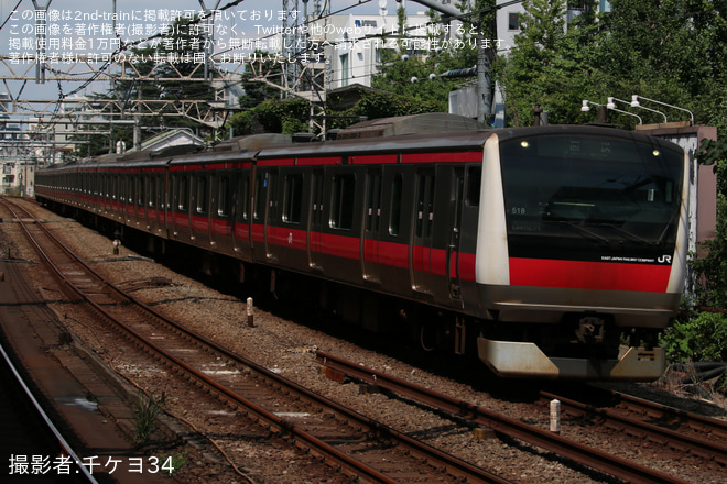 【JR東】E233系ケヨ518編成が東京総合車両ベースへ入場回送を原宿駅で撮影した写真