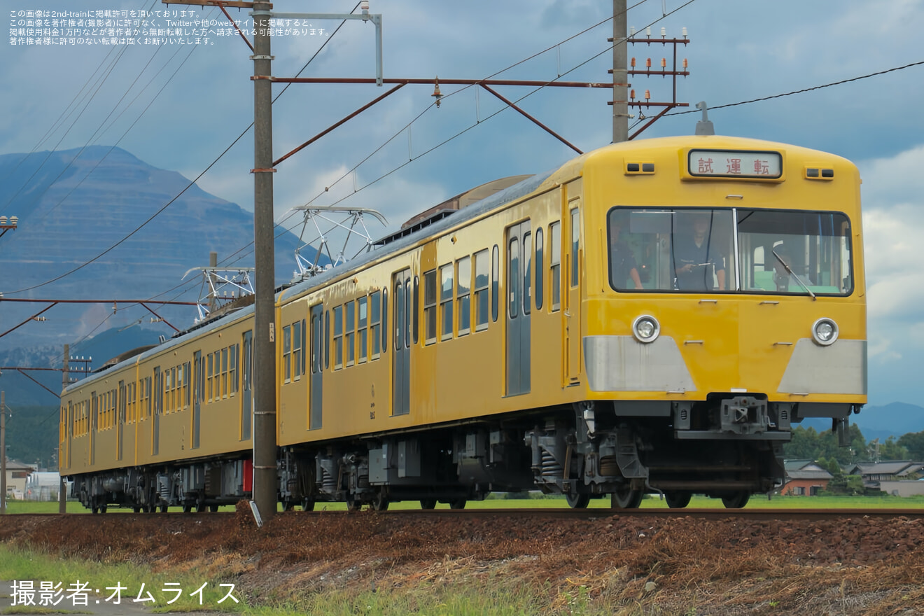 【三岐】801系805編成(西武イエローカラー) 保々出場試運転の拡大写真