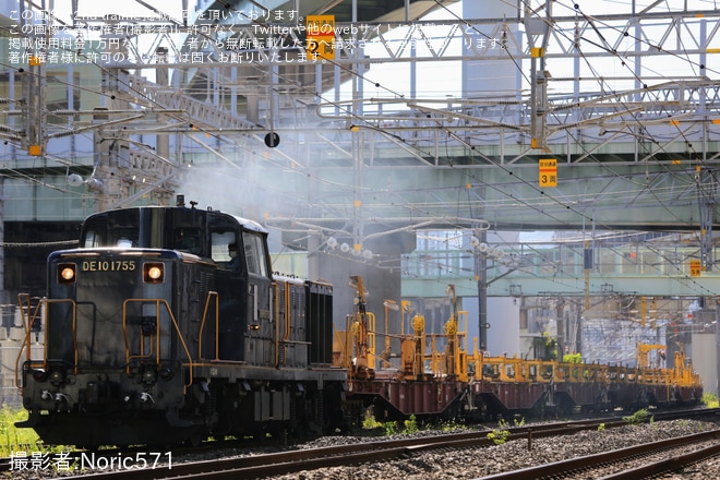 【JR九】DE10-1755牽引のロンチキ10両編成による八幡・スペースワールド工臨の実施 - 西小倉～九州工大前間にて撮影