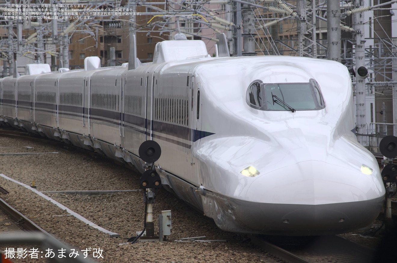 【JR西】N700系P1編成が8両編成化改造を終え本線試運転の拡大写真